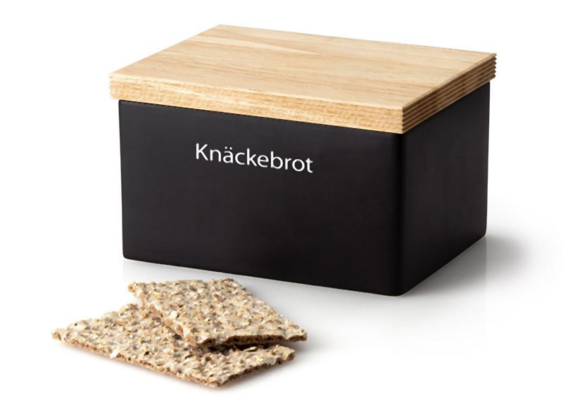 Vorratsdose mit Holzdeckel - 17,5x13,5x11 cm, schwarz