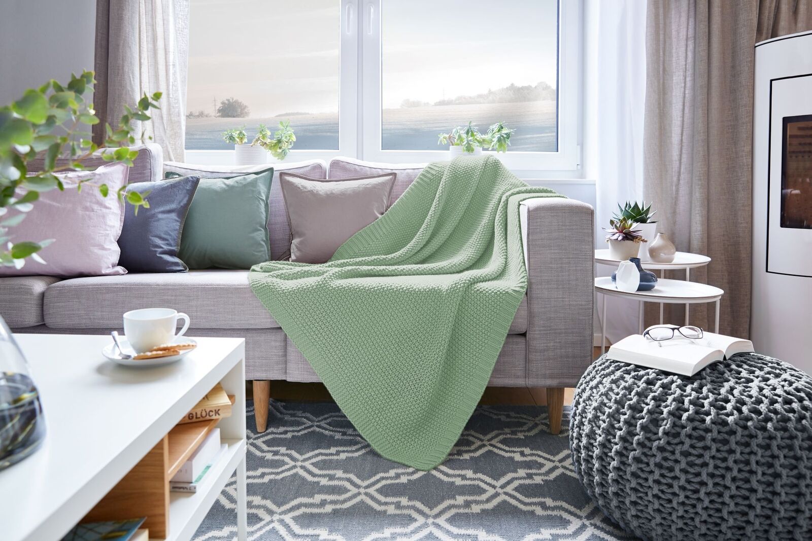 Strickdecke, Kuscheldecke 130 x 170 cm, grün