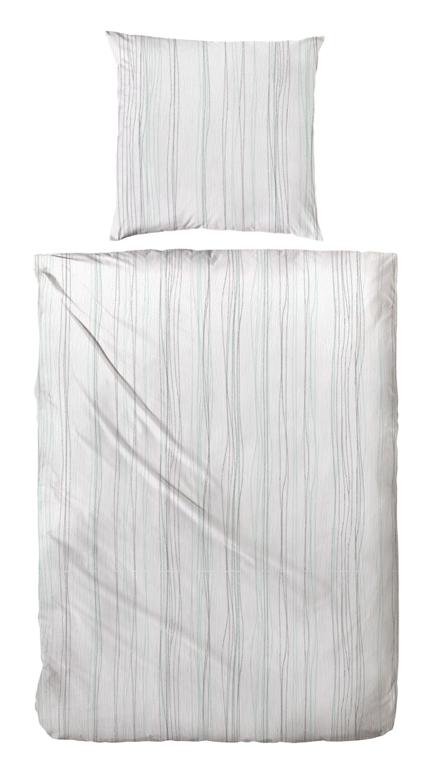 Bio-Crepe-Bettwäsche - 135x200 + 80x80cm, weiß - grau gestreift