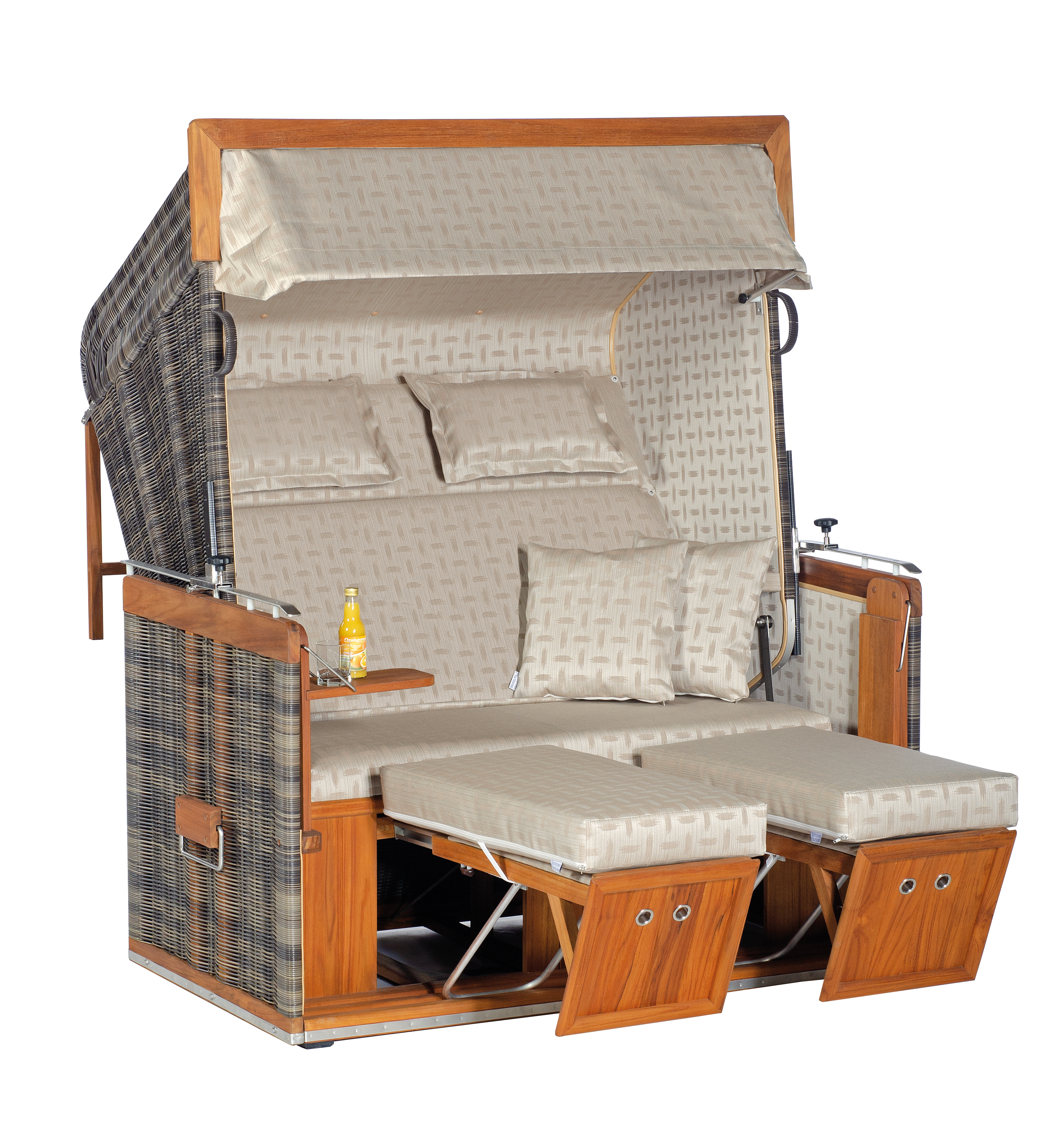 Gartenstrandkorb Präsident Teak, cappucino-taupe, 2-Sitzer, 150x160x90 cm