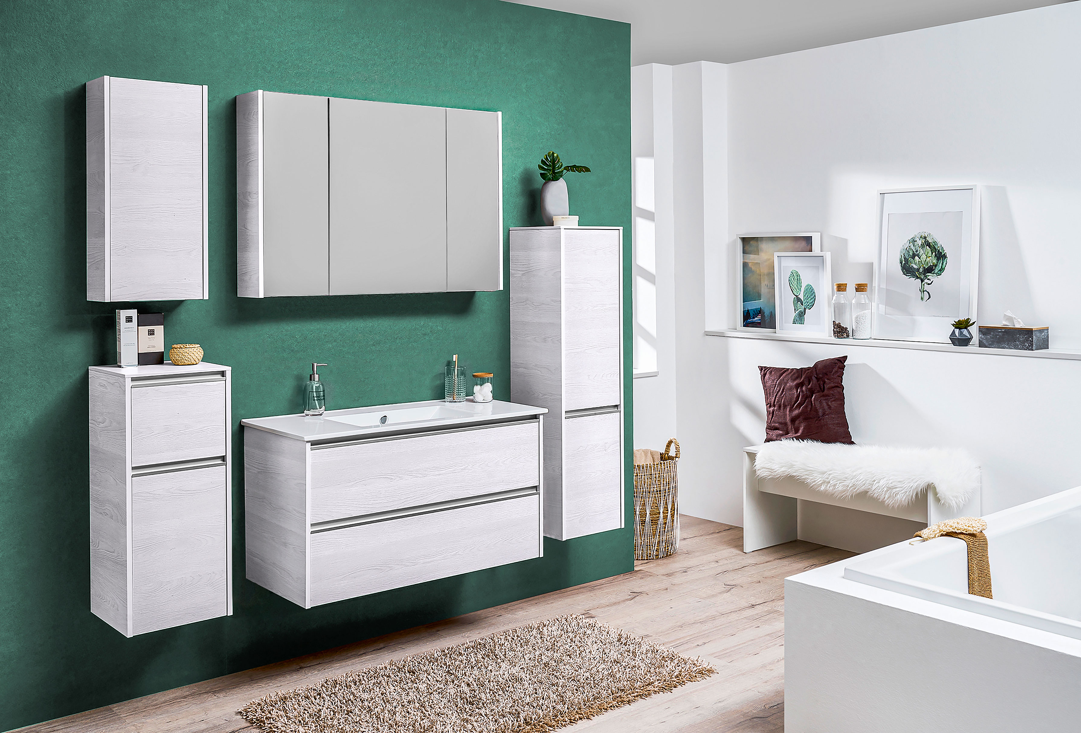 Badprogramm Solitaire - bestehend aus: Keramikwaschtisch, WaschtischunterschrankAC