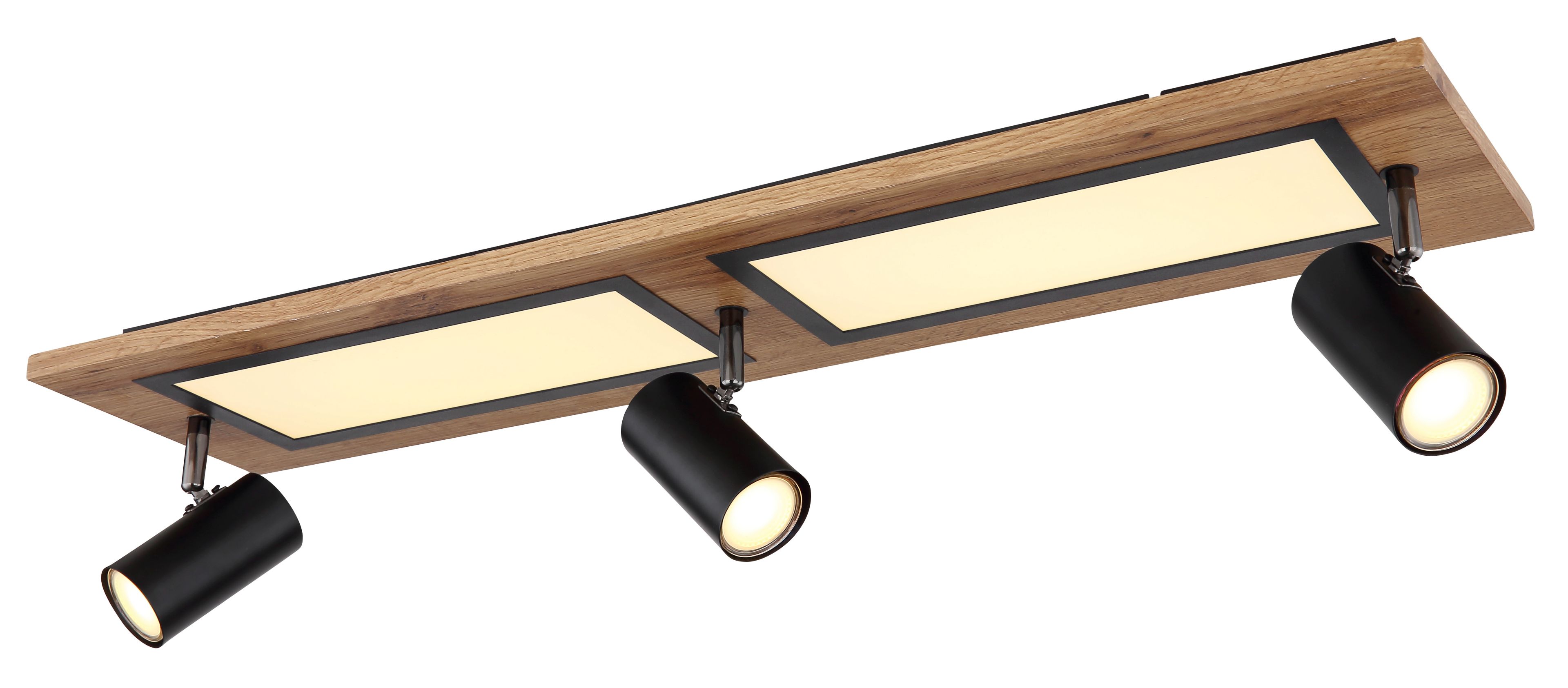 Deckenleuchte 3-flg., 67306D1 in schwarz matt, Holzoptik dunkel