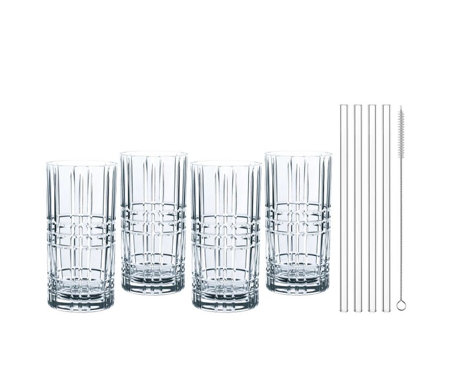 Nachtmann 4er-Set Longdrink-Gläser + Glas-Trinkhalme TASTES GOOD