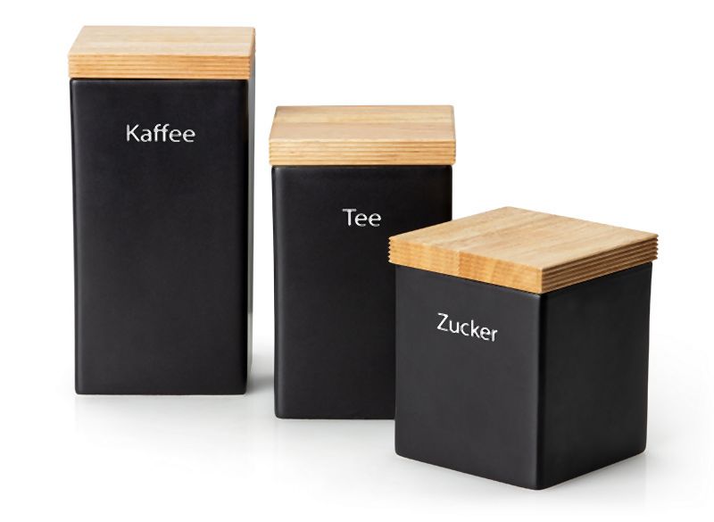 Vorratsdose mit Holzdeckel - 10x10x20 cm, schwarz
