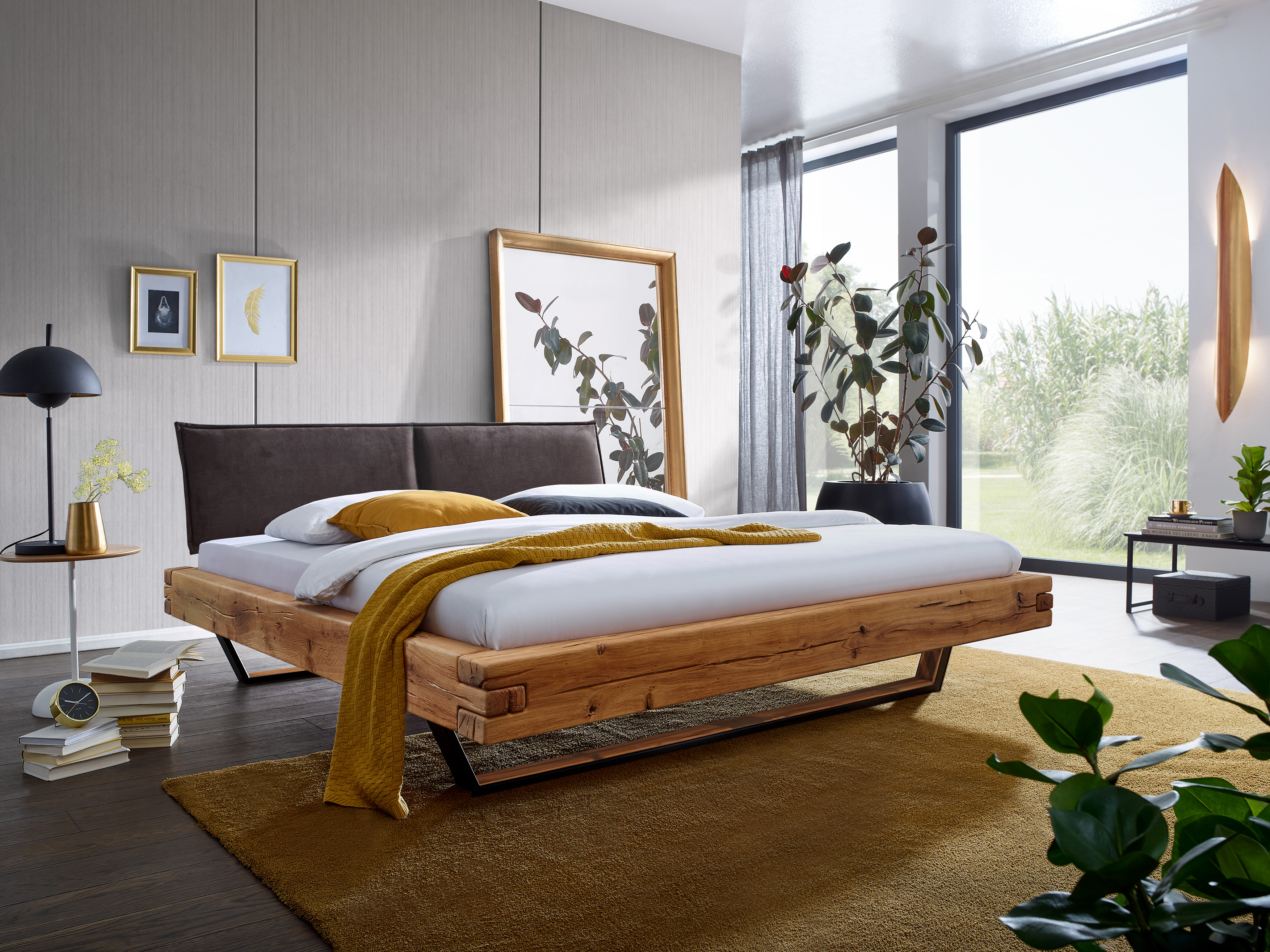  Balkenbett, 198 x 98 x 226 cm, Wildeiche massiv geölt 