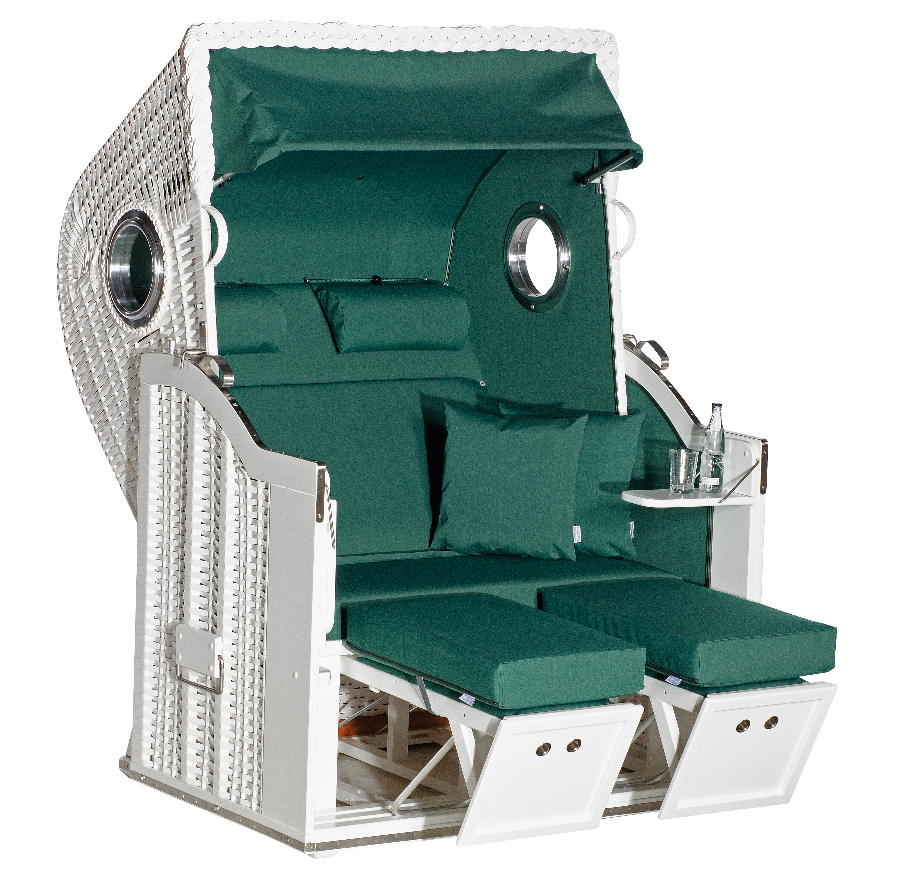 Gartenstrandkorb Classic, weiß-moosgrün, 2-Sitzer, 150x160x90 cm