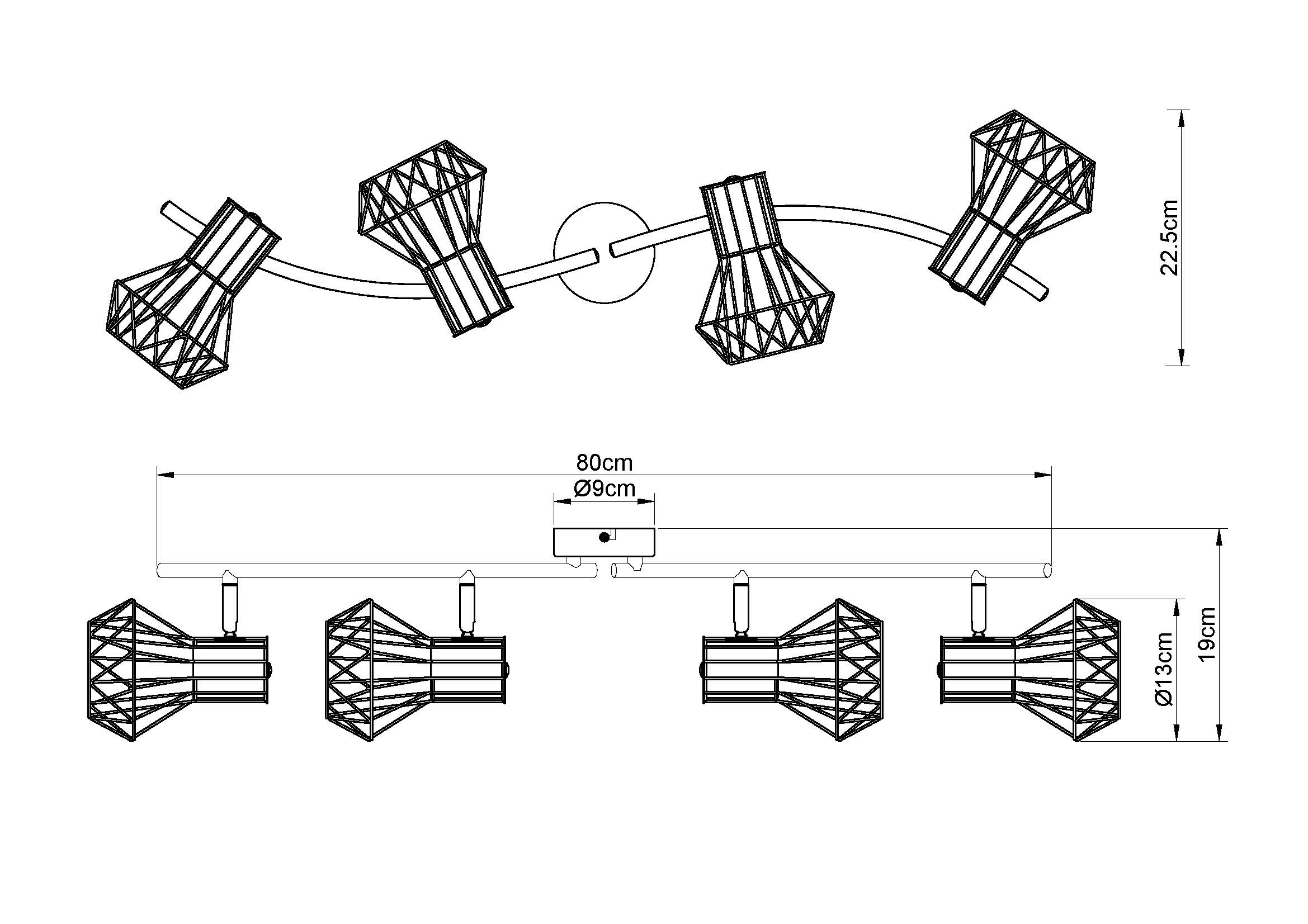 Decken-Strahler Priska, 4-flg., 22,5 x 80 x 19 cm