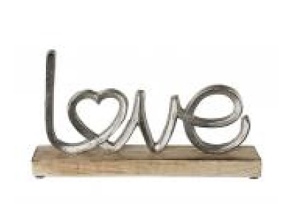 Aluminium LOVE auf Holzfuss in Silber - 33x17x5 (BxHxT in cm)